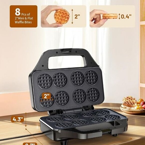 Mini Waffle Maker for Kids, Bake 8 x 1.8 Inch Tiny Waffle Bites, Compact - Picture 4 of 7